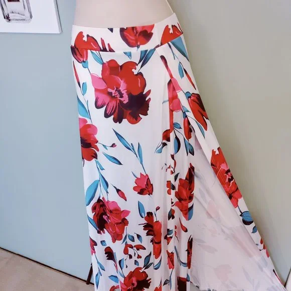 Maxi Thigh Split Skirt Floral Print - Picture 1 of 5